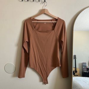 American Eagle Long Sleeve Square Neck Ribbed Bodysuit